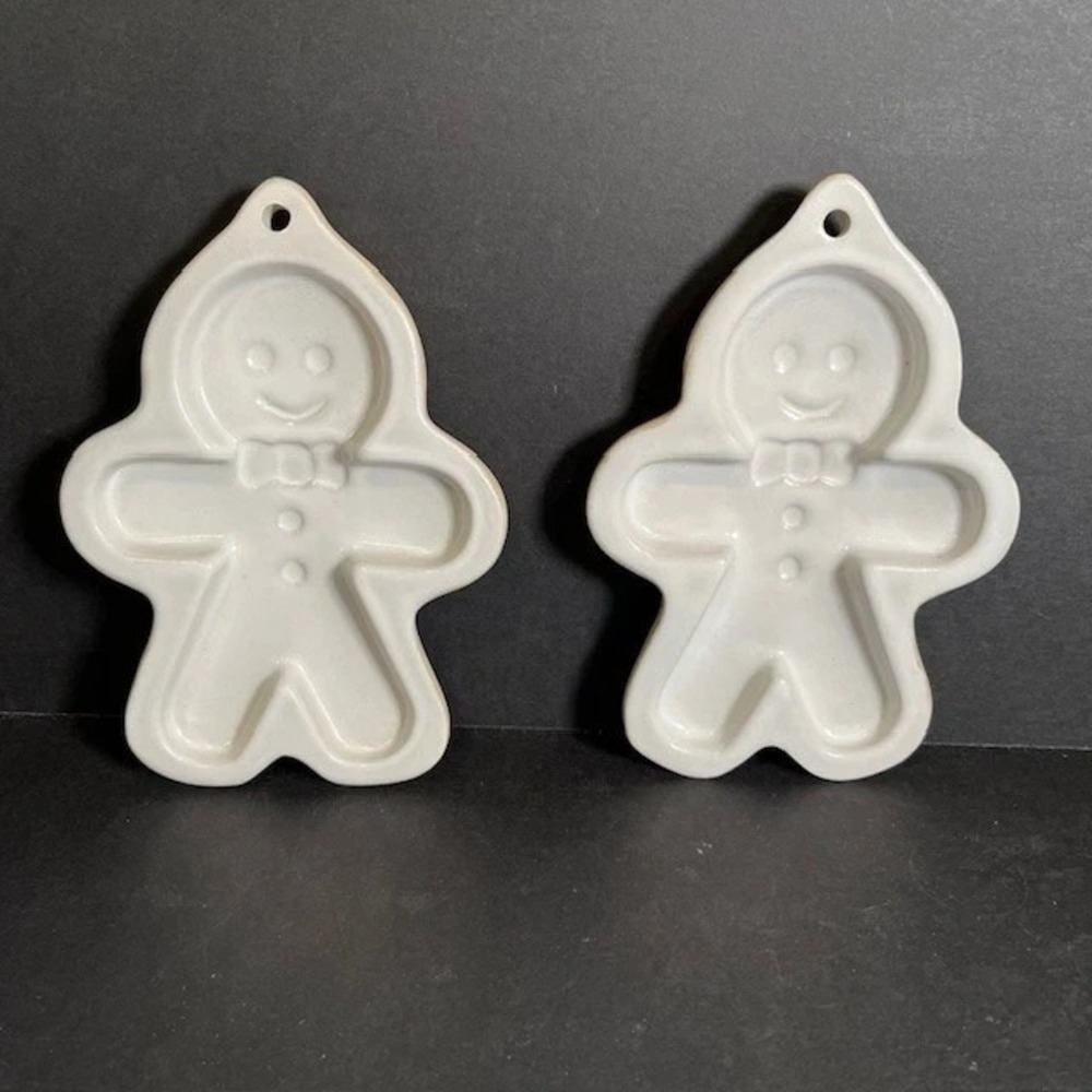 VTG Pair Superstone Gingerbread Man Cookie Mold 1996 Christmas Clay Ceramic